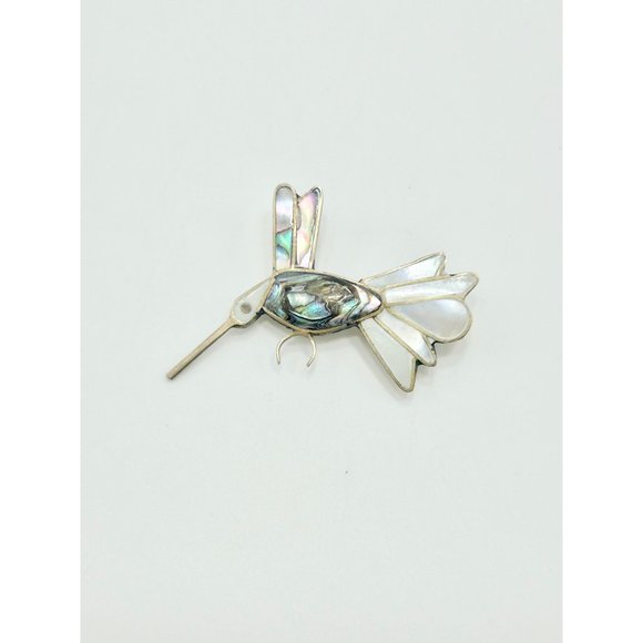 Vintage Alpaca Silver Mexico Hummingbird Pin Brooch with Abalone Shell Inlay - Picture 2 of 8